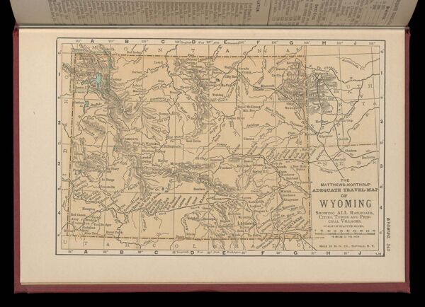 The Matthews-Northrup adequate travel map of Wyoming showing ALL Railroads, Cities, Towns, and Principal Villages