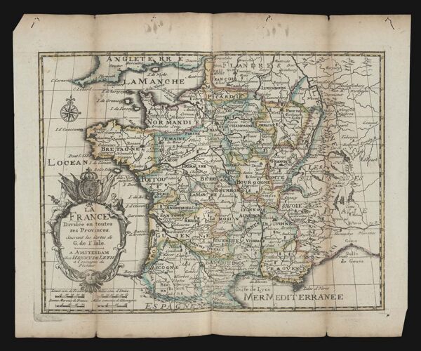 La France Divisée en toutes ses Provinces, Suivant les Cartes de G. de l' Isle. A Amsterdam Chez Henry de Leth...
