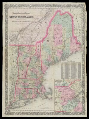 G. Woolworth Colton's Railroad, township & distance map of New England with adjacent portions of New York, Canada & New Brunswick