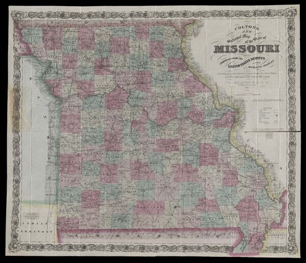 Colton's new sectional map of the state of Missouri compiled from the United States surveys and other authentic sources exhibiting the sections, fractional sections, counties, cities, towns, villages, post offices, railroads and other internal improvement