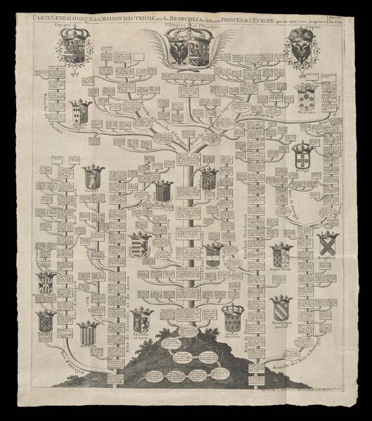 Carte genealogique de la maison d'Autriche, avec les branches des differents Princes de l'Europe qui en sont issus jusqu'es à l'an 1708. Tome 2. No. 7