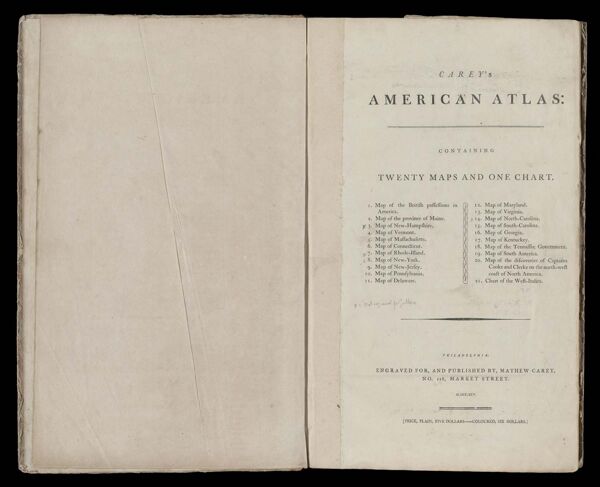 Carey's American Atlas: containing Twenty Maps and One Chart.