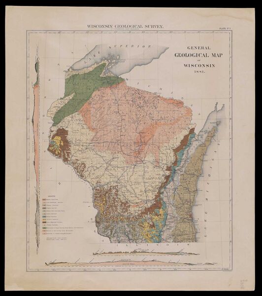 Two maps: General Geological Map of Wisconsin (1881) / Triangulation in Wisconsin (1879)