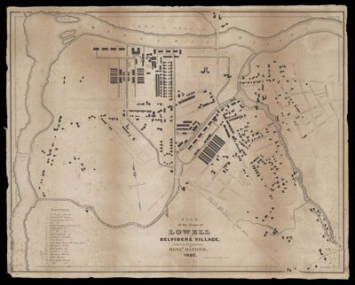 Plan of the town of Lowell and Belvidere Village taken by measurement by Benj. Mather
