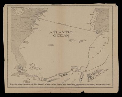 Map showing positions of war vessels of the United States and Spain and the battle ground in case of hostilities