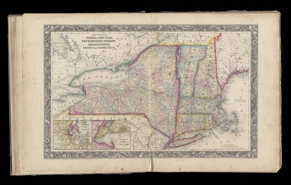 New York, New Hampshire, Vermont, Massachusetts, Rhode Island, and Connecticut. (Double map.) / Harbor and Vicinity of New York. / Harbor and Vicinity of Boston.
