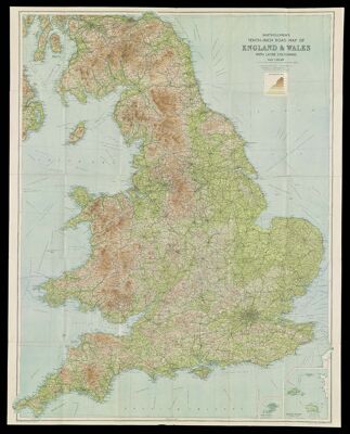 Bartholomew's Tenth-Inch Road Map of England & Wales with layer colouring.