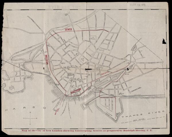 Map of the city of New London showing intercepting sewers as proposed by Rudolph Hering, C.E.