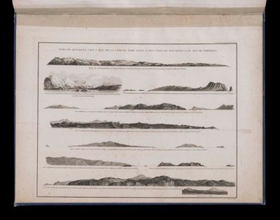 Vues de quelques caps et Îles de la Côte du Nord Ouest et des Côtes du Sud-Ouest et du Sud de L'Amérique...Îles de Tscherikow...Port Chatham...Île de Wingham...Cap Ommaney...Mont Calder...Cap St. Lucas de la Californie...Îles Marie...