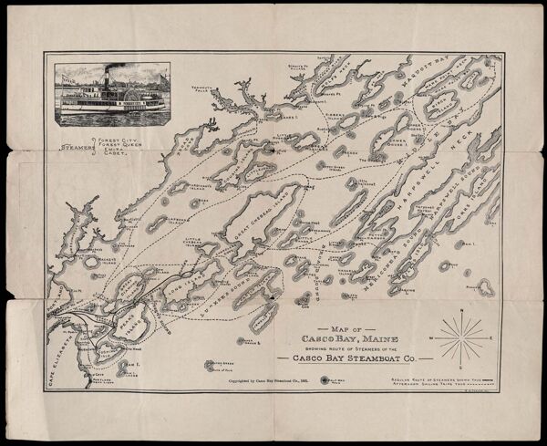 Map of Casco Bay, Maine, showing route of the steamers of the Casco Bay Steamboat Co.