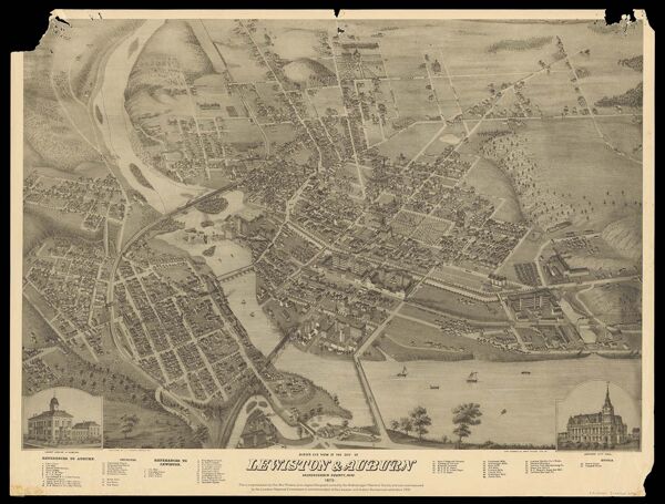 Bird's Eye View of The City of Lewiston & Auburn Androscoggin County, Maine. 1875.