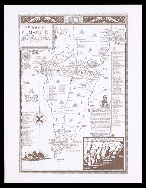 1941 Map of Pemaquid, including Long Cove, New Harbor, Pemaquid Beach and Pemaquid Point