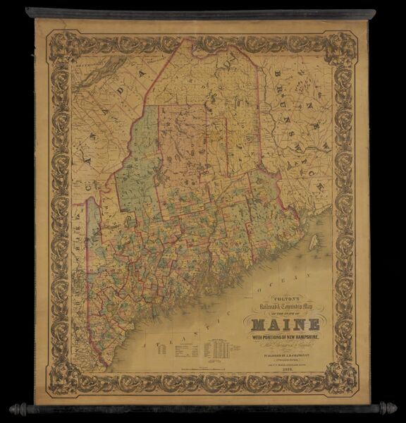 Colton's Railroad and Township Map of the State of Maine with portions of New Hampshire 1855 J.H. Colton
