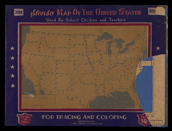 Stenso Map of the United States, used by school children and teachers, for tracing and coloring