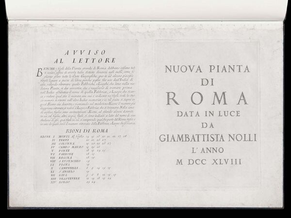 Avviso al Lettore / Nuova Pianta di Roma data in luce da Giambattista Nolli l'anno M DCC XLVII