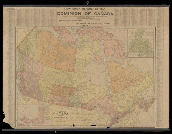 New Quick Reference Map of the Dominion of Canada, especially engraved for Canada's leading newspapers, The Montreal Daily Star and The Family Herald and Weekly Star