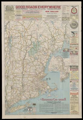 Touring New England, showing 25,000 miles of main traveled highways. Issued by the Automobile Club of America and National Highways Association. John C. Mulford, chief cartographer