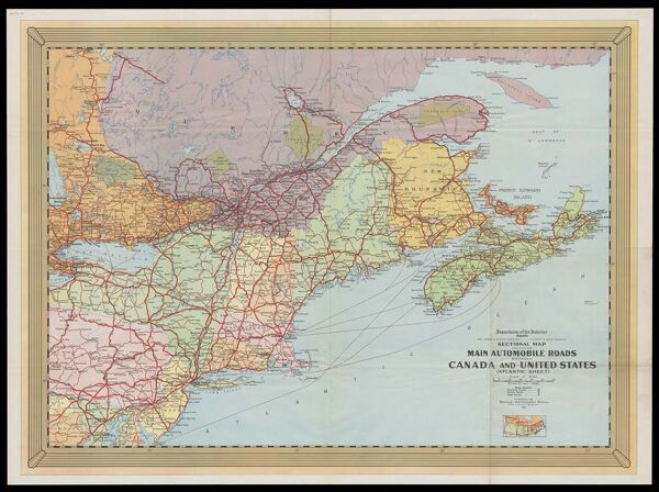 Sectional map indicating main automobile roads between Canada and United States (Atlantic sheet)