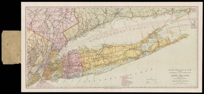Rand McNally indexed automobile and railroad pocket map of Long Island including Connecticut shore and Metropolitan district