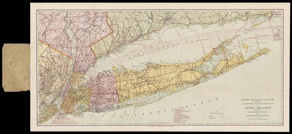 Rand McNally indexed automobile and railroad pocket map of Long Island including Connecticut shore and Metropolitan district