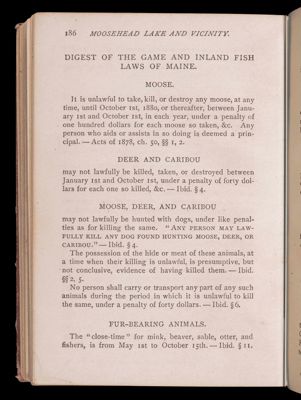 Moosehead Lake and vicinity. Game and fish laws.