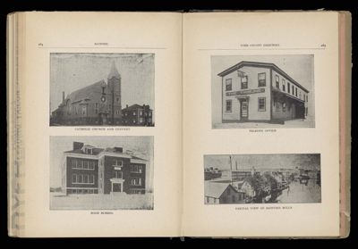 Sanford. Catholic Church and Convent / High School / Tribune Office / Partial View of Sanford Mills