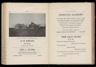 Thornton Academy and Memorial Library / [Advertisements]