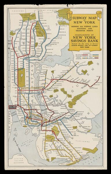 Subway map of New York : showing all subway lines, stations and transfer points
