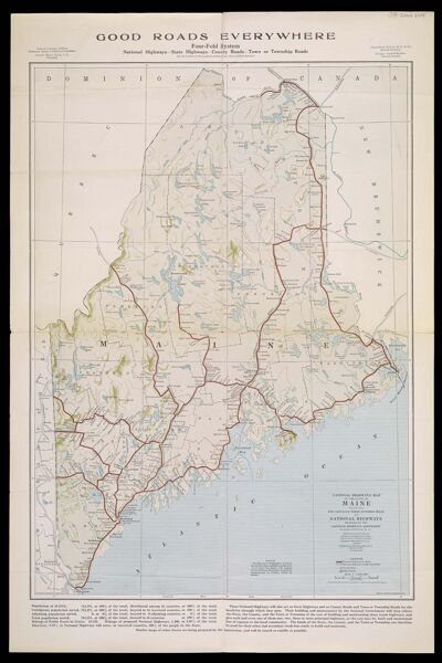 National highways map of the state of Maine showing one thousand three hundred miles of national highways