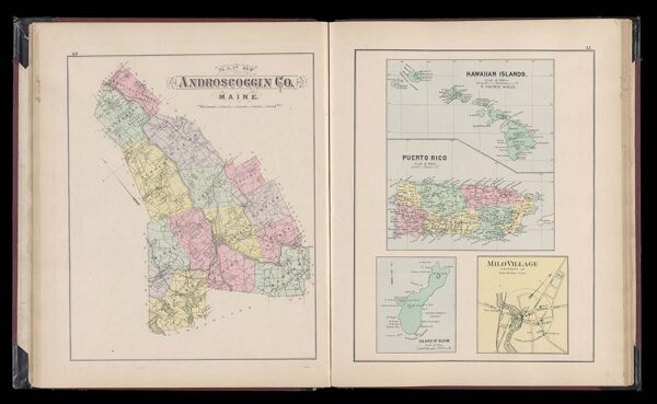 Map of Androscoggin Co. Maine / Hawaiian Islands / Puerto Rico / Island of Guam / Milo Village