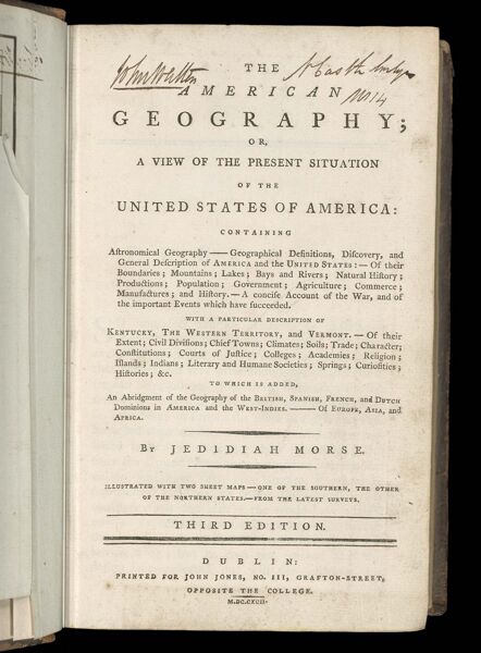 [Title page] The American Geography; or, a view of the present situation of the United States of America...