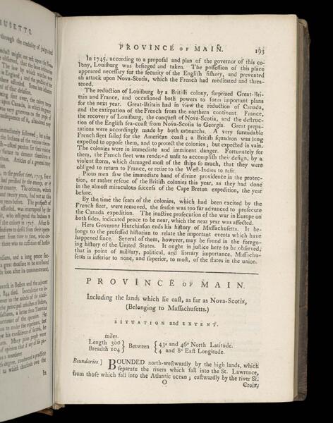 Province of Main. Including the lands which lie east, as far as Nova - Scotia, (Belonging to Massachusetts.)