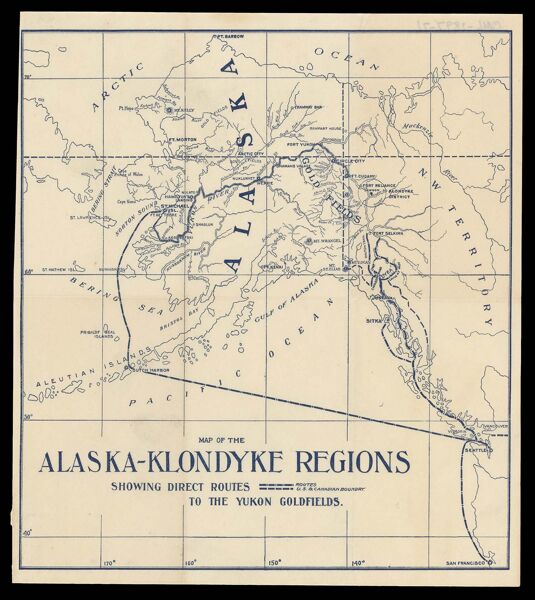 Map of the Alaska-Klondyke Regions : showing direct routes to the Yukon goldfields.
