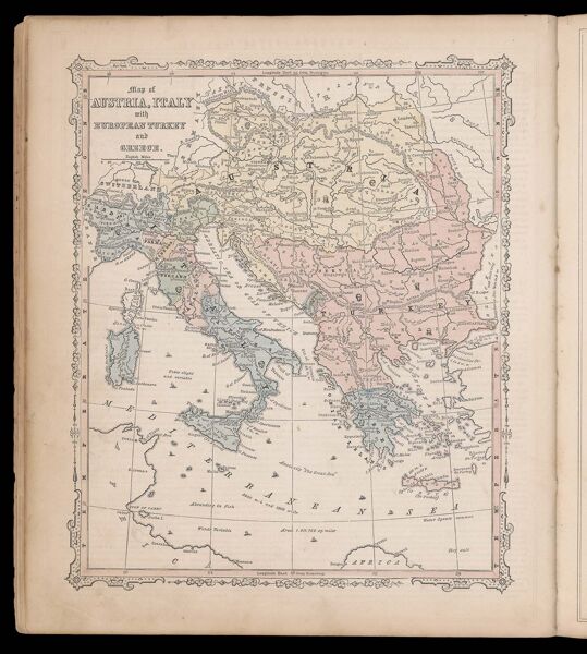 Map of Austria, Italy with European Turkey and Greece.
