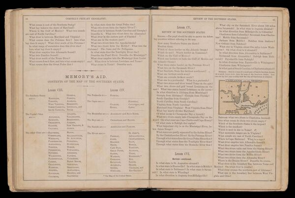 Memory's aid. Contents of the map of the southern states. / Review of the southern states.