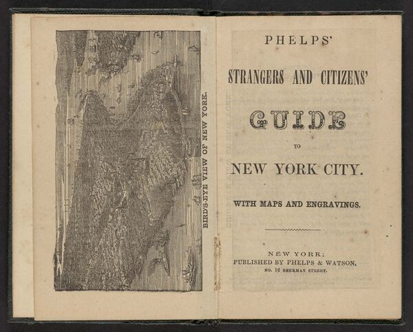 Bird's-Eye View of New York / Phelps' Strangers & Citizens Guide to New York City. With maps and engravings.