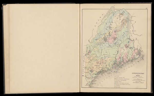 Geological Map of Maine. Colored to show the geological formations. by Prof. C.H. Hitchcock. Geologist to the state of Maine, Ph.D.