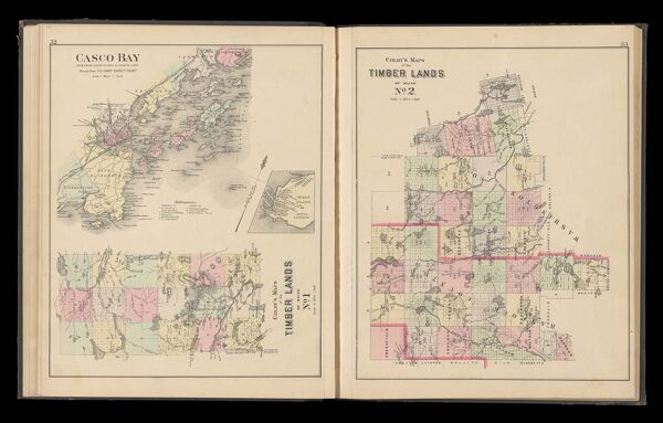 Casco Bay from Broad Sound to Cape Elizabeth Light Drawn from U.S. coast survey chart / Colby's Maps of the Timber Lands of Maine No. 1. / Colby's Maps of the Timber Lands of Maine No. 2.