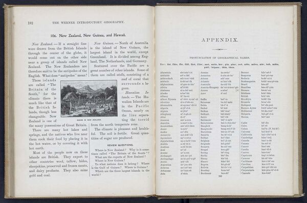 The Werner Introductory Geography / New Zealand, New Guinea, and Hawaii / Appendix