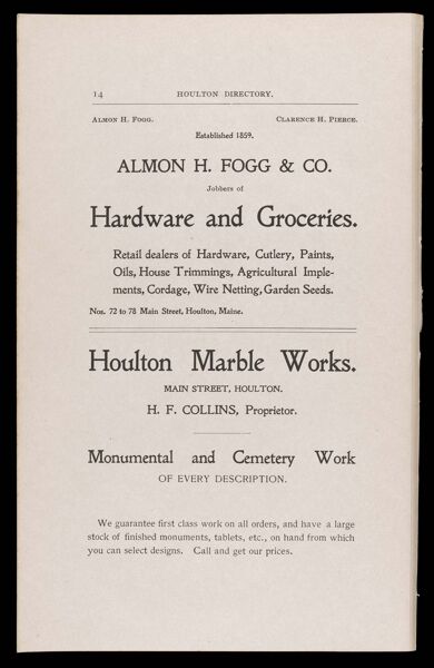 The Houlton Directory. Text (advertisement) page 9