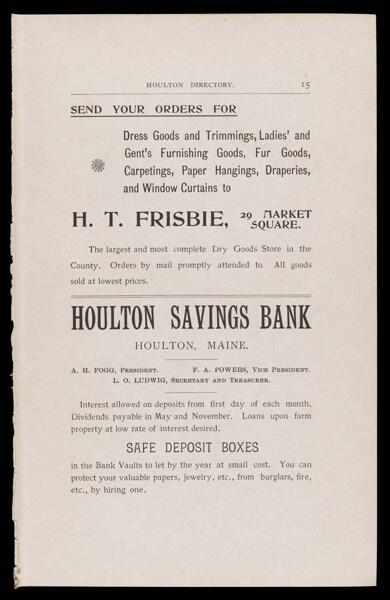 The Houlton Directory. Text (advertisement) page 10