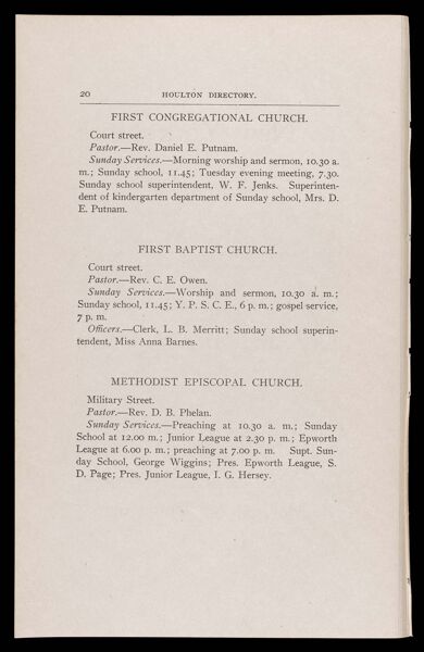 The Houlton Directory. Churches.