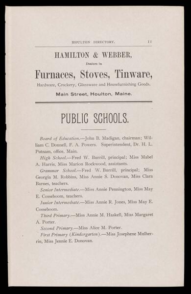 The Houlton Directory. Public Schools