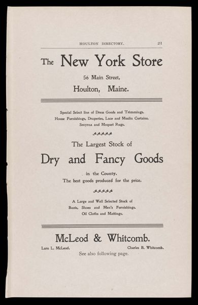 The Houlton Directory. Text (advertisement) page 13