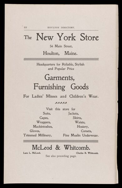 The Houlton Directory. Text (advertisement) page 14