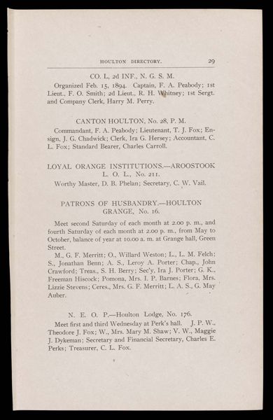 The Houlton Directory. Lodges, Societies, etc.