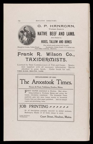 The Houlton Directory. Text (advertisement) page 16