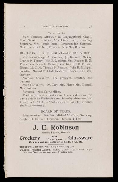 The Houlton Directory. Lodges, Societies, etc.