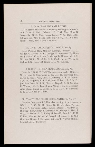 The Houlton Directory. Lodges, Societies, etc.
