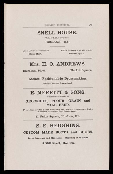 The Houlton Directory. Text (advertisement) page 25
